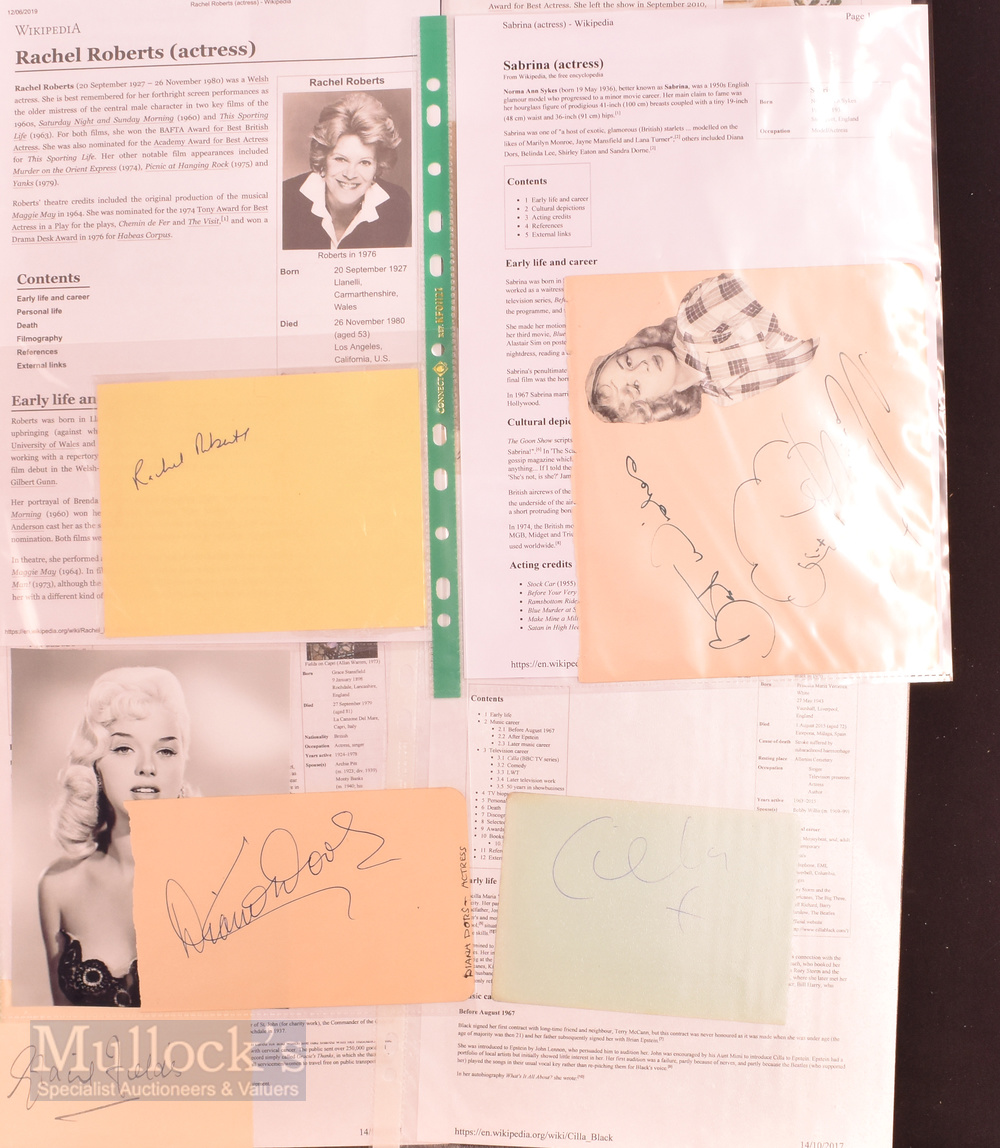 Entertainment Autographs – featuring Gracie Fields (1898-1979), Cilla Black (1943-2015), Dame