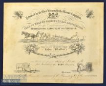 Kent - Isle of Thanet Agricultural Association 1873 Impressive large Certificate with fine