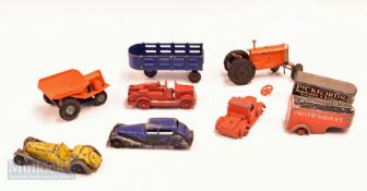 Section of playworn diecast toys to include clockwork Triang Minic, Timpo Toys, Louis Marx,