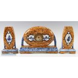 French Ceramic Mantel Clock Garniture 3 piece with, decorated with windmill and sailing boats has