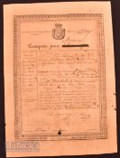Spain - Passport for Emigrant Travelling to The United States, Malaga 1840 The Spanish Royal Arms