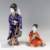 2x Early 20th century Japanese Geisha Figures both with hand painted finish, both in a/f