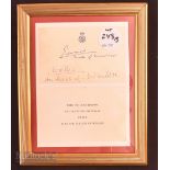 Royalty – Duke and Duchess of Windsor Signed Note with Royal crest to top centre, signed in ink '