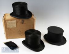 Gentlemen's A H B of 29 Coventry Street Piccadilly, black silk Top Hat with hat brush, a Gentlemen's