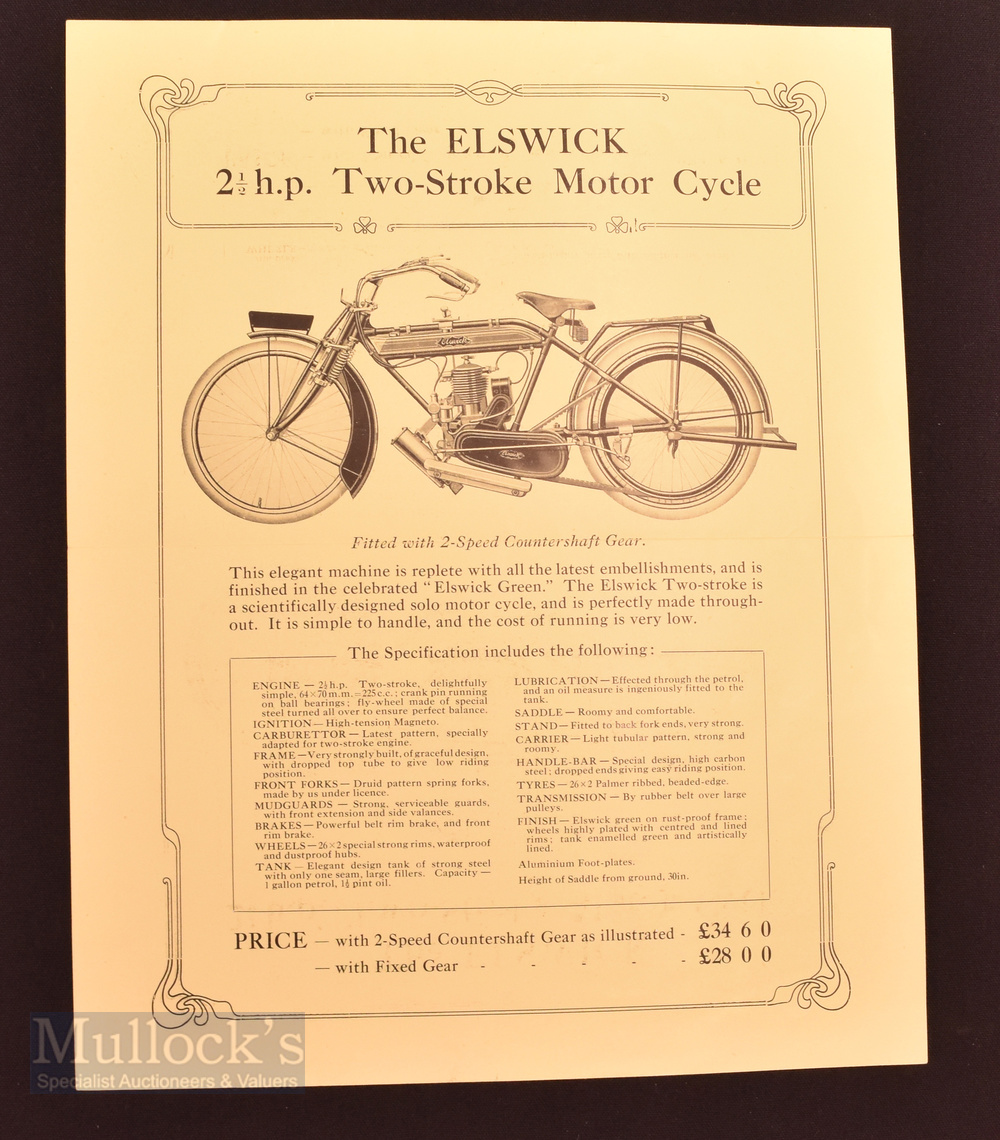 The Elswick 2½ HP Two-Stroke Motorcycle, circa 1913. A 4-page Brochure illustrating and detailing - Image 2 of 2