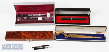 Parker Slimfold 14k gold nib fountain pen, brass letter opener plus a Mackintosh designed pen set