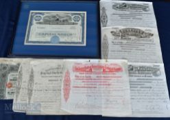 1885 American Framed Share Certificate Phelps Dodge Corporation to include 1906 Russian (worn), 1898