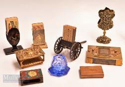 Collection of 8x Period Matchbox Holder's match strikers to include brass, wooden, glass, Chinese