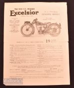 Excelsior Motorcycles 1929 Brochure single sheet brochure illustrating and detailing their 147 cc