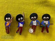Small Selection of 'Golly' enamel pin badges features Bagpipes by F&S, Footballer by Miller,