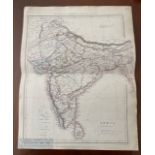Map of India - Original 19th century map of India published after the Sikh wars showing the