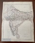 Map of India - Original 19th century map of India published after the Sikh wars showing the