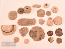 Small collection of various metal detector finds to include Military buttons, coins and other