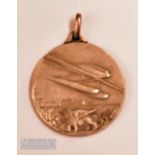 Schneider Trophy Cup Air Races, 1927 White Metal Medallion Obverse; Racing Seaplane, and winged