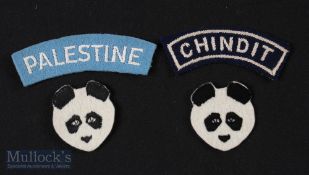 WWII Chindit Cloth Patches Shoulder Titles Palestine and 2 Divisional Panda badges, in good