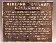 1906 Cast Sign Midland Railway L T & S Section, believed to be London, Tilbury and Southend Railway,