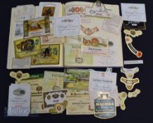 c1970 Wine Bottle Labels Collection on and off paper in cuttings book, noted examples of Bouchard