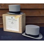 2x Gentlemen's Grey Top Hats, A Burslem & Sons Wolverhampton size 7.1/2, and a Moss Bros Top Hat,