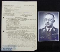 WWII – Germany – Heinrich Himmler (1900-1945) Initialled (Signed) Document and Print dated 30 June
