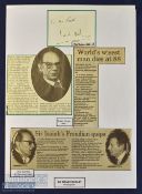 Sir Isaiah Berlin Autograph Philosopher signed Cutting with newspaper cuttings in ink, details '