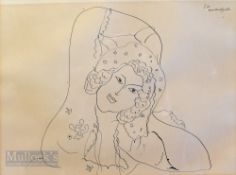 1942 Henri Matisse Collotype I12, Girl in Scarf, framed Collotype 52cm x 43 cm, framed by Kensington