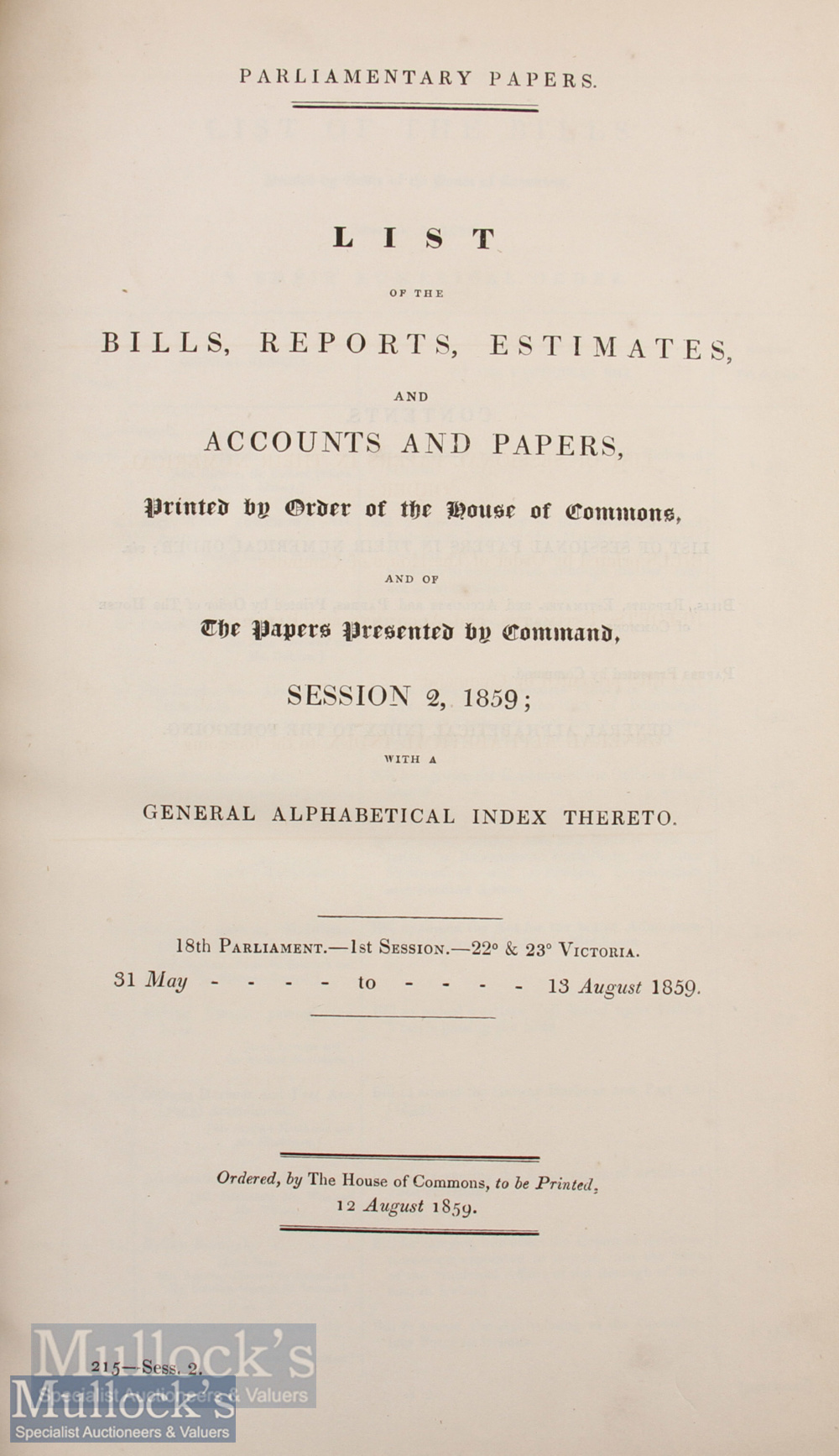 United Kingdom – Parliamentary Papers 1857-58 a general index of all government papers published - Image 2 of 2