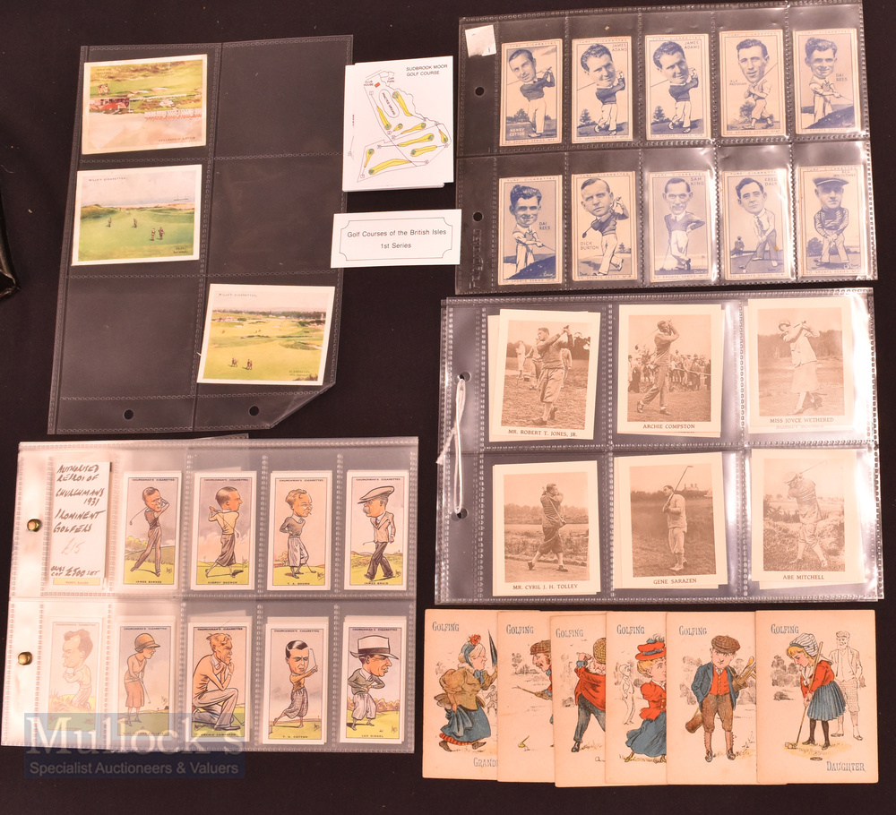 A collection of golf and golf related cigarette cards modern reprints and a few original,