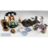 Mixed Selection of Ornaments – Coalport Ladies of Fashion Carolyn figure, Disney Goof y telephone,