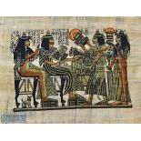 Interesting Egyptian Print – appears on 'papyrus', with scenes of females offering gift, measures