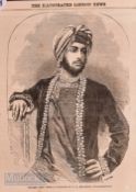 1856 Dhuleep Singh wood engraving from Illustrated London News, from a collection by O G