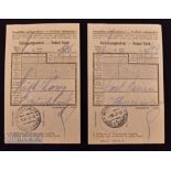 WWII Nazi Germany - Theresienstadt Prisoner Post Receipt Set - unusual pair of postal receipts for