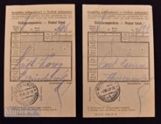 WWII Nazi Germany - Theresienstadt Prisoner Post Receipt Set - unusual pair of postal receipts for