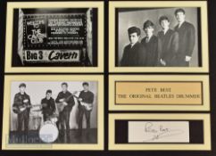 The Beatles - Pete Best Autograph displayed with a montage of 'The Silver Beatles' prints and signed