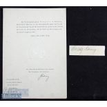 WWII – Germany Autographs – Hermann Goring (1893-1946) Signed Document and Print to a Prussian typed