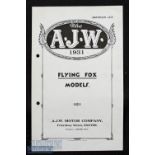 A J W Motor Cycles 1931 Sales Catalogue, a period 4 page Sales Catalogue, illustrating three