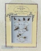 Framed fishing Fly Display – The Rev Richard Durnfold – containing 9 flies brown wooden frames