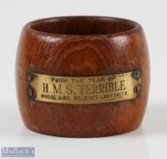 Boer War - Souvenir of HMS Terrible a napkin ring made from the Woodwork (probably from the