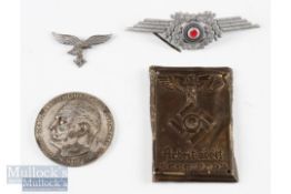 Collection of WWII Period Third Reich items to include Luftwaffe plaque for Technical achievement,