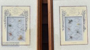 2x Framed fishing Fly Displays – Irish Mayfly – each containing 5 flies brown wooden frames with