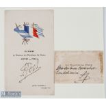 Autograph – Ferdinand Foch (1851-1929) Signed Dinner Menu and Carte de Visite – a dinner menu