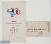 Autograph – Ferdinand Foch (1851-1929) Signed Dinner Menu and Carte de Visite – a dinner menu