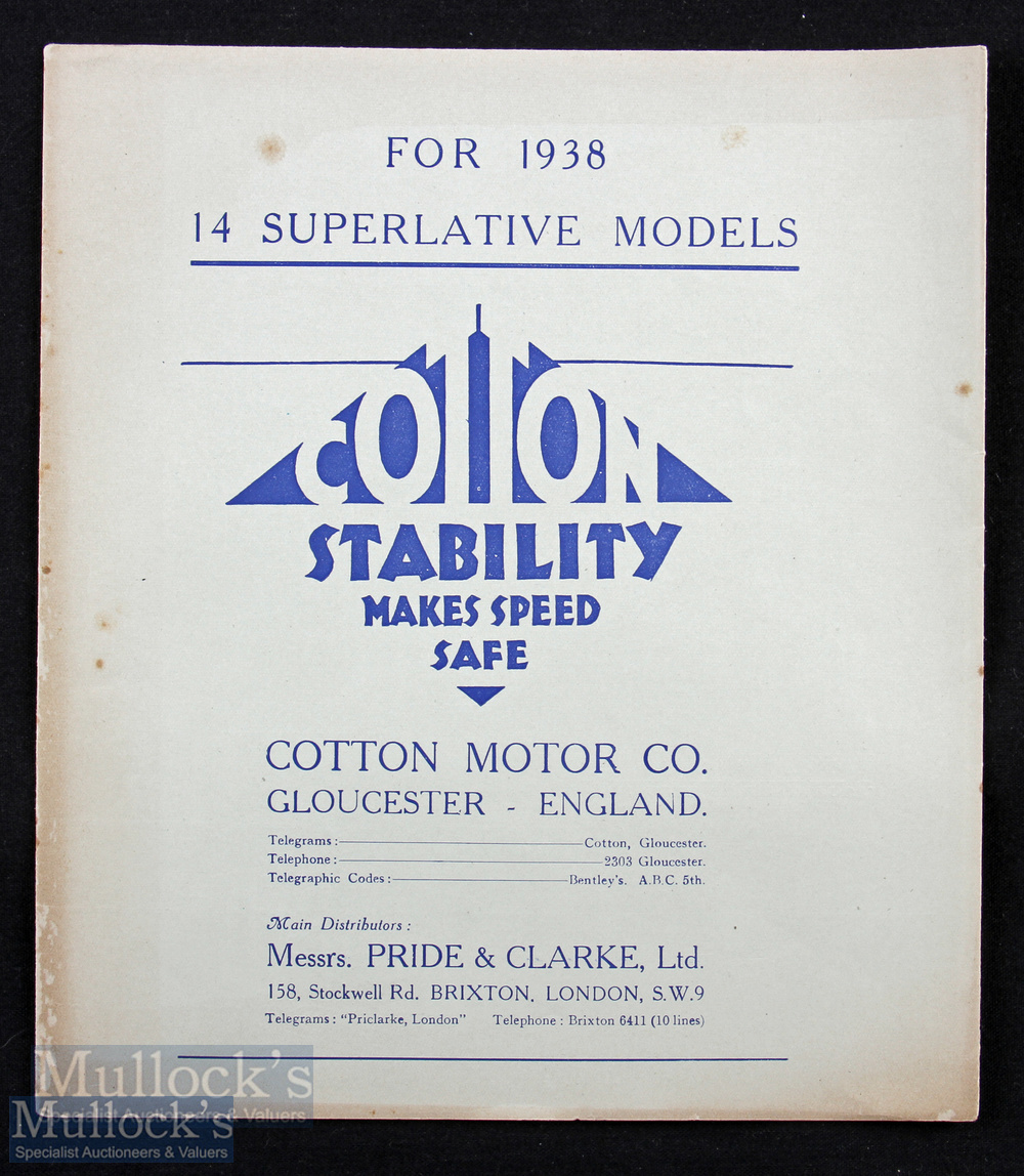 Cotton Motor Cycles Sales Catalogue Sub titles "For 1938 14 Superlative Models" a large fold out