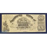 Confederate States of America Banknote an early issue by the Confederate States Banknote dated