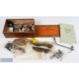 Veniard's 'Fly Tying outfit' in wooden case complete with vice, magnifying glass, tools and a