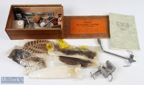 Veniard's 'Fly Tying outfit' in wooden case complete with vice, magnifying glass, tools and a
