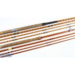 J S Sharpe Ltd Spliced Split Cane Salmon Rod 14' 3pc line 10# with spare tip. One line ring needs