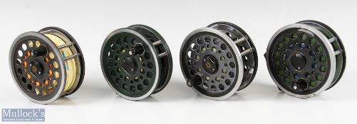 2x Daiwa 813 4 ¼" Salmon fly reels both with rim tensioners, loaded with line, plus Daiwa 4 ¼" 812