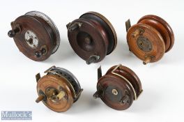 Interesting Collection Of Various Wooden Combination Nottingham Reels (5) - Angler's Depot Fishing