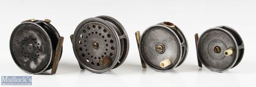 Collection of various early makers alloy trout fly reels (4) J J S Walker Bampton & Co., Makers