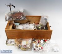 Fly Tying Vice and Accessories contained within a wooden box with sliding lid, features a K.F Odames